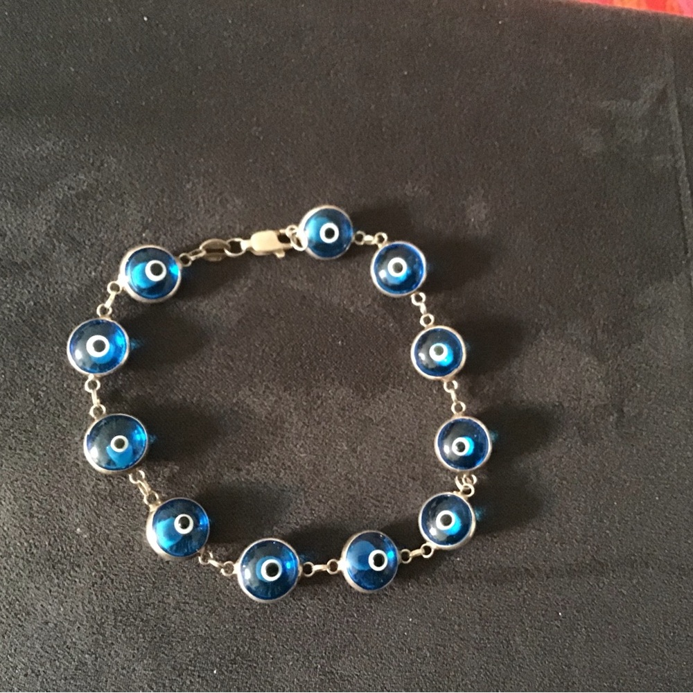Sterling silver and glass bead Blue  Eye Bracelet